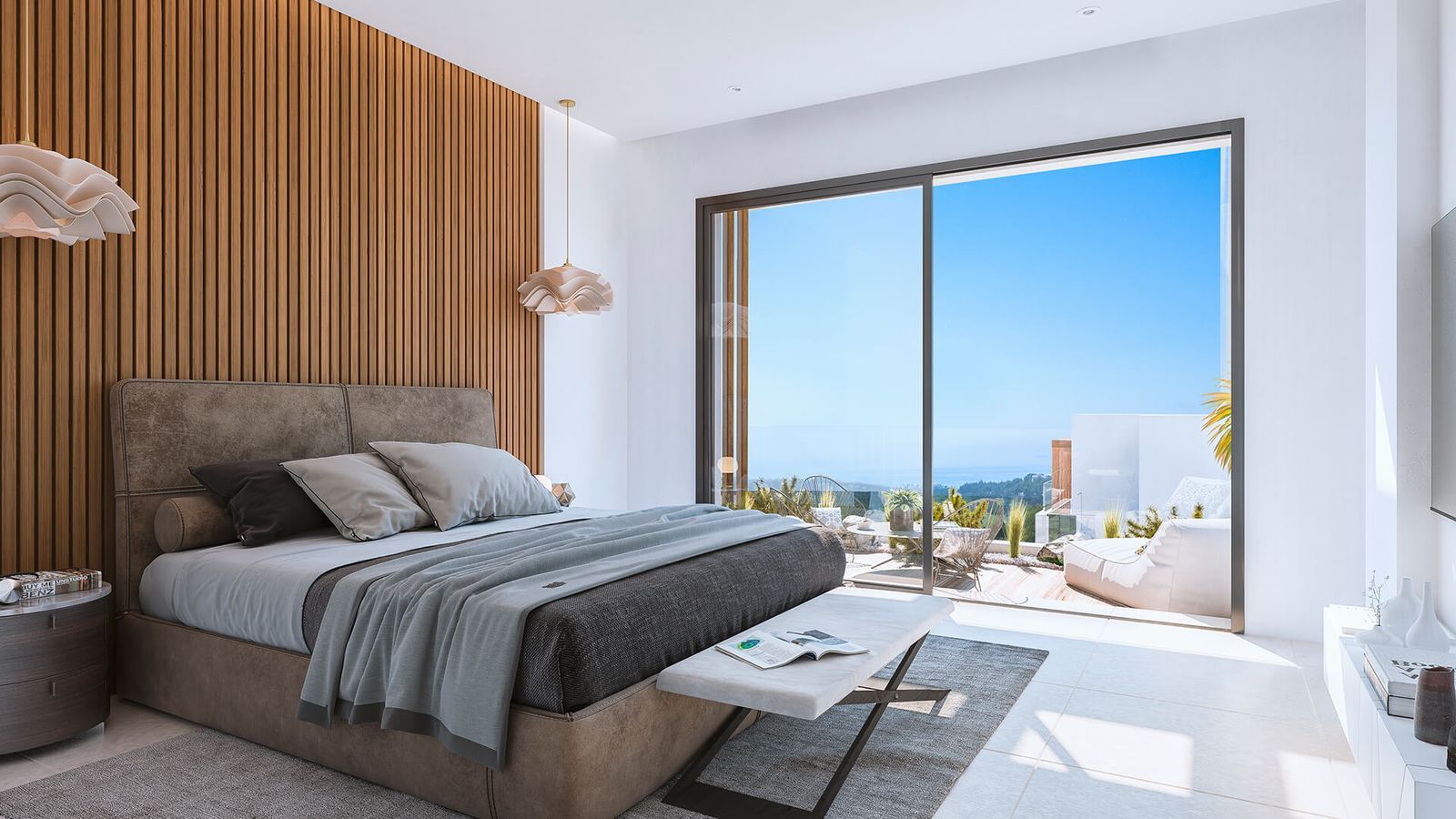 Schlafzimmer mit Balkon und Meerblick im The List Rio Real.